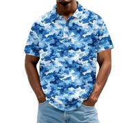 DENGJIAMY Polo fantaisie pour homme T-shirt tendance à manches courtes col en plein air vêtements pour homme bouton décontracté d'affaires polo t-shirt vintage blocs de couleurs t-shirts, bleu, L