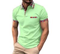 DENGJIAMY Polo pour homme grande taille classique basique Business Golf T-shirt décontracté élégant à col en V T-shirt à manches courtes tendance pour homme, Z25 Plaid Vert, L