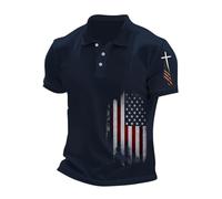 DENGJIAMY Polos chrétiens drapeau américain pour homme T-shirt patriotique décontracté à manches courtes col tendance pour homme T-shirt d'été Jésus Faith Golf, bleu marine, M