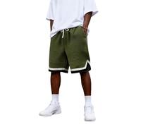 DENGJIAMY Short gaufré pour homme, bloc de couleurs, short athlétique, tendance, décontracté, cordon de serrage à la taille, pantalon d'été pour entraînement et basket-ball, Vert, XL
