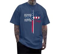 DENGJIAMY Stand for The Flag Kneel for The Cross T-shirt à manches courtes pour homme Tops chrétiens T-shirts graphiques tendance Jésus Faith T-shirt pour homme, bleu marine, M