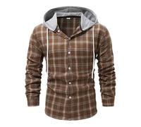 DENGJIAMY - Sweat à capuche à carreaux pour homme, imprimé décontracté, à manches longues, avec cordon de serrage, marron, XXL