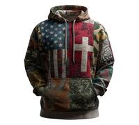 DENGJIAMY Sweat à capuche chrétien grande taille pour homme, pull croix, chemise graphique foi, hauts d'automne pour hommes, sweat à capuche drapeau américain, bleu, 5XL