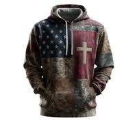 DENGJIAMY Sweat à capuche chrétien grande taille pour homme, pull croix, chemise graphique foi, hauts d'automne pour hommes, sweat à capuche drapeau américain, noir foncé, S