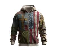 DENGJIAMY Sweat à capuche chrétien pour homme décontracté drapeau américain sweat à capuche tendance automne pull homme foi croix graphique sweat à capuche manches longues, gris, L