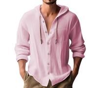 DENGJIAMY Sweat à capuche d'été pour homme uni plage vacances cordon de serrage T-shirt à manches longues décontracté solide boutonné chemise à capuche pour hommes vêtements, rose, XXL
