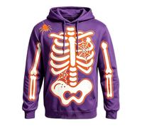 DENGJIAMY Sweat à capuche Halloween squelette 3D pour homme imprimé horreur pull à manches longues effrayant crâne sweatshirt à capuche pour homme, violet, XL