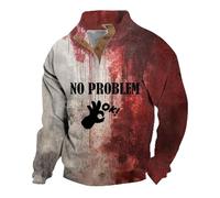 DENGJIAMY - Sweat-shirt à manches longues et col imprimé « It's Not My Blood » pour homme - Pull décontracté à coupe ample pour l'automne, gris, L