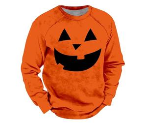 DENGJIAMY - Sweat-shirt d'Halloween tendance pour homme - Pull de vacances décontracté à col rond - T-shirt d'automne pour homme - Chemise orange à manches longues avec visage de citrouille, Funny