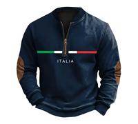 DENGJIAMY Sweat-shirt graphique drapeau de l'Italie pour homme, décontracté, tendance, vintage, manches longues, haut d'automne en plein air, fermeture éclair, col en V pour homme, bleu marine, M