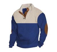 DENGJIAMY Sweat-shirt patchwork décontracté en tricot imprimé automne hauts tendance pull classique tendance col chemise à manches longues pour homme, bleu, XL