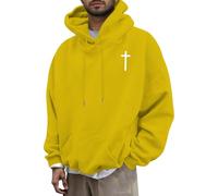 DENGJIAMY Sweats à capuche chrétiens pour hommes, chemises croisées à manches longues, pull à capuche tendance pour homme, motif foi, jaune, S