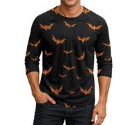 DENGJIAMY T-shirt à manches 3/4 pour homme avec inscription « Help Halloween » - Tendance et décontractée - Col rond - Outdooor - Vacances effrayantes, Orange, L