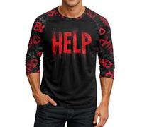 DENGJIAMY T-shirt à manches 3/4 pour homme avec inscription « Help Halloween » - Tendance et décontractée - Col rond - Outdooor - Vacances effrayantes, Noir , XL