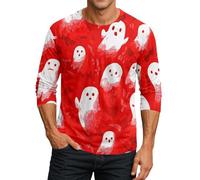 DENGJIAMY T-shirt à manches 3/4 pour homme avec inscription « Help Halloween » - Tendance et décontractée - Col rond - Outdooor - Vacances effrayantes, Rouge, L
