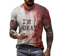 DENGJIAMY T-shirt « I'm Ok It's Not My Blood » pour hommes T-shirts effrayants décontractés hauts de vacances pour hommes horreur Halloween sanglant col en V T-shirt à manches courtes, I'm Okay Red, M