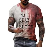 DENGJIAMY T-shirt « I'm Ok It's Not My Blood » pour hommes T-shirts effrayants décontractés hauts de vacances pour hommes horreur Halloween sanglant col en V T-shirt à manches courtes, Rouge, M