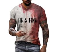 DENGJIAMY T-shirt « I'm Ok It's Not My Blood » pour hommes T-shirts effrayants décontractés hauts de vacances pour hommes horreur Halloween sanglant col en V T-shirt à manches courtes, He's Fine Red