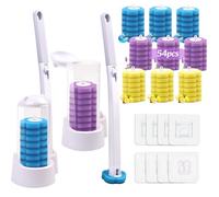 Dengthrive Disposable Toilet Brush: Lot de 2 avec Manche Incurvé Allongé et Support, Brosse WC avec 54 Recharges Nettoyantes pour Lavabo et Baignoire (3 Parfums)
