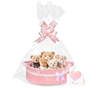 Dengthrive Panier Cadeau Vide à Garnir: Panier Garni Vide Panier Rangement Bébé Tissé Avec sac Cadeau et Ruban Carte de Voeux Convient pour les Baby Showers les Anniversaires les Mariages et Noël