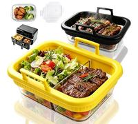 Dengthrive Plat Air Fryer : Réutilisable Air Fryer Verre avec 2 Couvercles avec Poignée Amovible en Silicone Compatible avec la Friteuse Ninja Air Fryer AF400EU/DZ400EU/AF500EU/COSORI Sans BPA