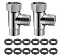 Dengthrive Vanne 3 voies Té : 2 Pièces Raccord en T Universel 20 mm en laiton avec 12 Rondelles pour Réservoir WC, Mitigeur Douche, Lave-Linge