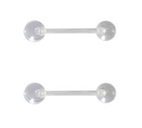 DENI Lot de 2 piercings langue transparente avec barre flexible de 16 mm de long, matériau bioplast anti-allergique, bioplast souple anti-allergique