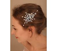 Denifery Peignes à cheveux pour mariée avec perles et cristal argenté et cristal bleu saphir - Accessoires de cheveux pour femmes et filles (bleu saphir)