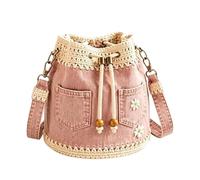 Denim Bag | Daisy Embroidery Retro Boho Crochet Trim Drawstring | Womens De