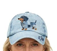 Denim Baseball Hat - Polyester, Dog Print Hat, Adjustable Hata | Breathable Blue Design, Cute Casual Style for Adults for Camping, Sports, Photoshoot, Party, Commuting, Shopping