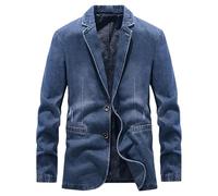 Denim Blazer Men Casual 2 Buttons Slim Fit Denim Jacket Lightweight Formal Business Blazer Sport Coat Blue XX Large