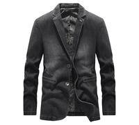 Denim Blazer Men Lightweight Denim Blazer 2 Buttons Notch Lapel Sport Coat Casual Jean Outwear Black Large
