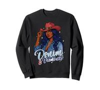 Denim Diamants Noir Femme Africaine Mélanine Western Cowgirl Sweatshirt