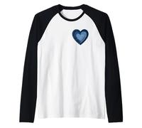 Denim Patchwork Heart Graphic Femme Manche Raglan