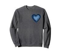 Denim Patchwork Heart Graphic Femme Sweatshirt