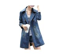 Denim Veste En Jean Femme,Damen Gewaschene Jeansjacke, Blazer, Gekerbtes Revers, Lässige, Lockere Jeansjacke, Stretch-Mantel, Mittellange Zweireihige Übergangsjacke, Oberbekleidung Für Frühling