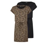 DENIMFY DFBella Lot de 2 robes d'été pour femme - Manches courtes - Col rond - Robe midi - Motif uni - Noir Bleu Vert - Tailles S, M, L, XL, XXL, Noir - Noir/tannin Marron, S