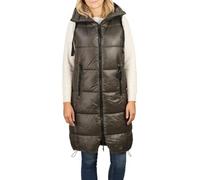 DENIMFY DFCaro Gilet matelassé long à capuche pour femme Coupe droite Longueur genou Extérieur Fermeture éclair Poches Automne Hiver Beige Noir Vert S M L XL XXL, Mistletoe Green, L