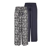 DENIMFY DFKate Lot de 2 pantalons Palazzo d'été 7/8 pour femme Coupe ample Jambe large Pantalon d'été léger en tissu Longueur cheville Taille élastique Couleur unie Motif viscose Vert Blanc Beige Noir