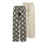 DENIMFY DFKate Lot de 2 pantalons Palazzo d'été 7/8 pour femme Coupe ample Jambe large Pantalon d'été léger en tissu Longueur cheville Taille élastique Couleur unie Motif viscose Vert Blanc Beige Noir