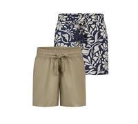 DENIMFY DFLia Lot de 2 shorts d'été légers pour femme avec élastique - Coupe droite - 100 % viscose - Beige, vert, noir, bleu marine, bleu, tailles S, M, L, XL, XXL, Mélange de couleurs 3., L