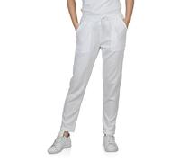 DENIMFY DFLinda Pantalon en lin pour femme - Coupe droite - Poches - Loisirs - Été - Pantalon de loisirs - Couleur unie - Long cordon de serrage - Taille élastique - Blanc beige vert - Tailles S, M,