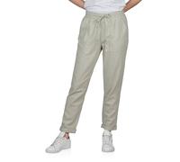 DENIMFY DFLinda Pantalon en lin pour femme - Coupe droite - Poches - Loisirs - Été - Pantalon de loisirs - Couleur unie - Long cordon de serrage - Taille élastique - Blanc beige vert - Tailles S, M,