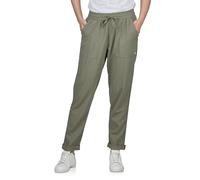 DENIMFY DFLinda Pantalon en lin pour femme - Coupe droite - Poches - Loisirs - Été - Pantalon de loisirs - Couleur unie - Long cordon de serrage - Taille élastique - Blanc beige vert - Tailles S, M,