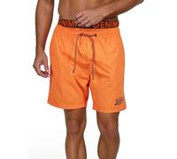 DENIMFY DFNeo Short de bain long pour homme - Taille double - Imprimé noir bleu orange - Tailles S, M, L, XL, XXL, 3XL, 4XL, 5XL, Orange brillant, M