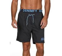 DENIMFY DFNeo Short de bain long pour homme - Taille double - Imprimé noir bleu orange - Tailles S, M, L, XL, XXL, 3XL, 4XL, 5XL, Noir/bleu maya, S