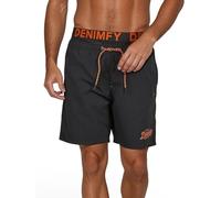 DENIMFY DFNeo Short de bain long pour homme - Taille double - Imprimé noir bleu orange - Tailles S, M, L, XL, XXL, 3XL, 4XL, 5XL, noir et orange brillant, XXL