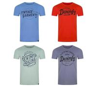 DENIMFY DFNuri Lot de 4 t-shirts d'été en coton pour homme - Coupe droite - Col rond - Manches courtes - Avec logo imprimé - Noir, blanc, bleu, vert, rouge, gris - Tailles S, M, L, XL, XXL, 3XL, 4XL
