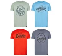 DENIMFY DFNuri Lot de 4 t-shirts d'été en coton pour homme - Coupe droite - Col rond - Manches courtes - Avec logo imprimé - Noir, blanc, bleu, vert, rouge, gris - Tailles S, M, L, XL, XXL, 3XL, 4XL,