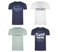 DENIMFY DFNuri Lot de 4 t-shirts d'été en coton pour homme - Coupe droite - Col rond - Manches courtes - Avec logo imprimé - Noir, blanc, bleu, vert, rouge, gris - Tailles S, M, L, XL, XXL, 3XL, 4XL
